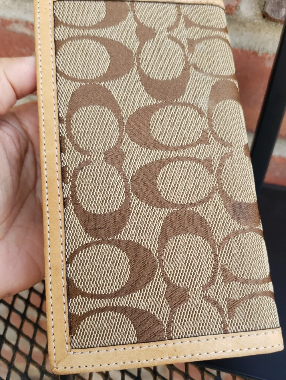 Vintage Coach CC Monogram Leather Canvas Checkbook Wallet Y2K Designer